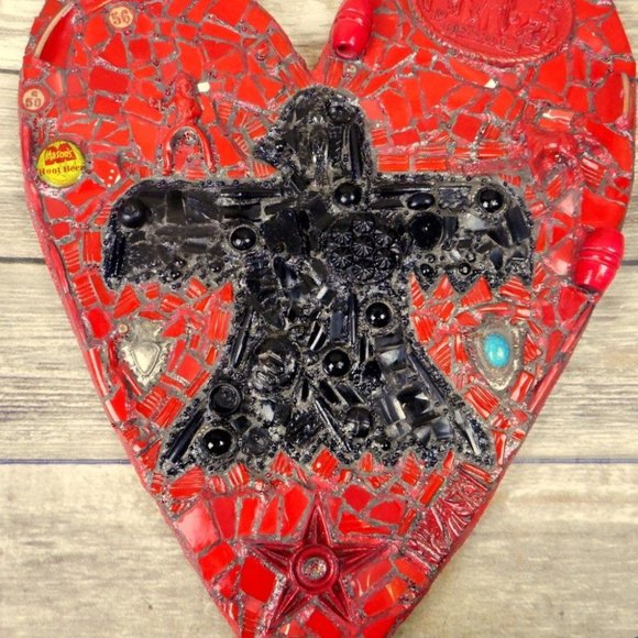 Thunderbird Heart Wall Art Mixed Media Red Black Native American Horse Western - Picture 2 of 10